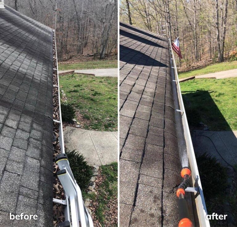 gutter on home before and after cleaning